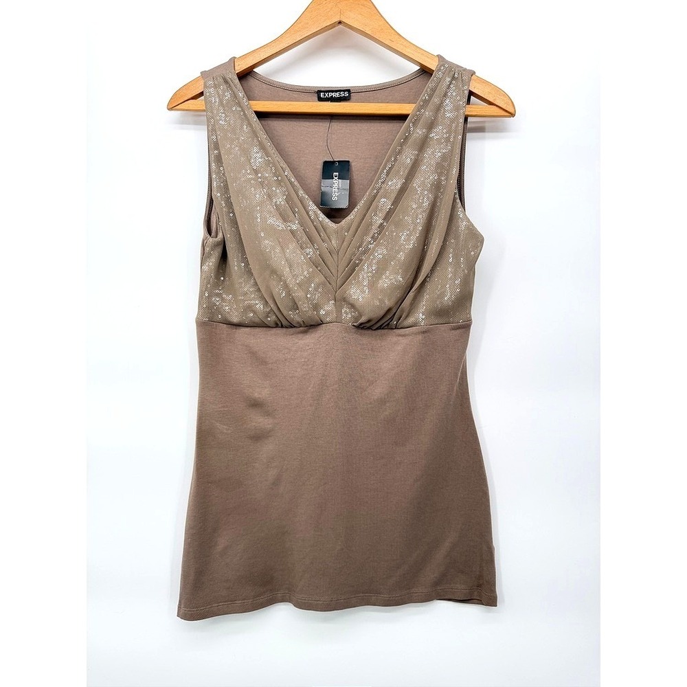 Express Tank Top Sequin V-Neck Ruched Fitted NWT Party Glam Chic Size Medium